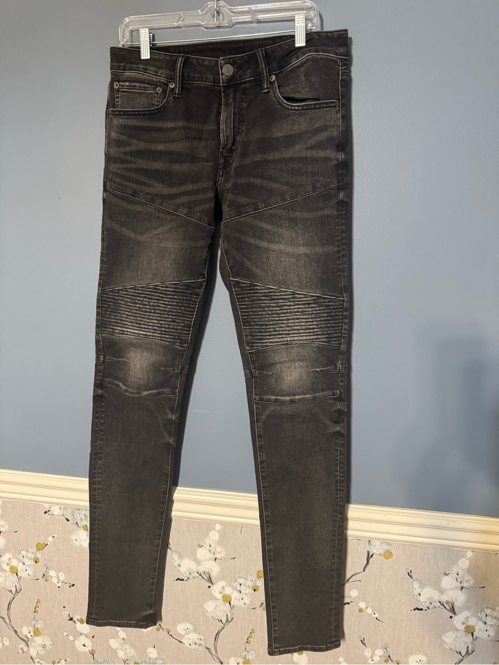 Men’s American Eagle Outfitters Airflex Stacked Skinny Jeans Black Acid